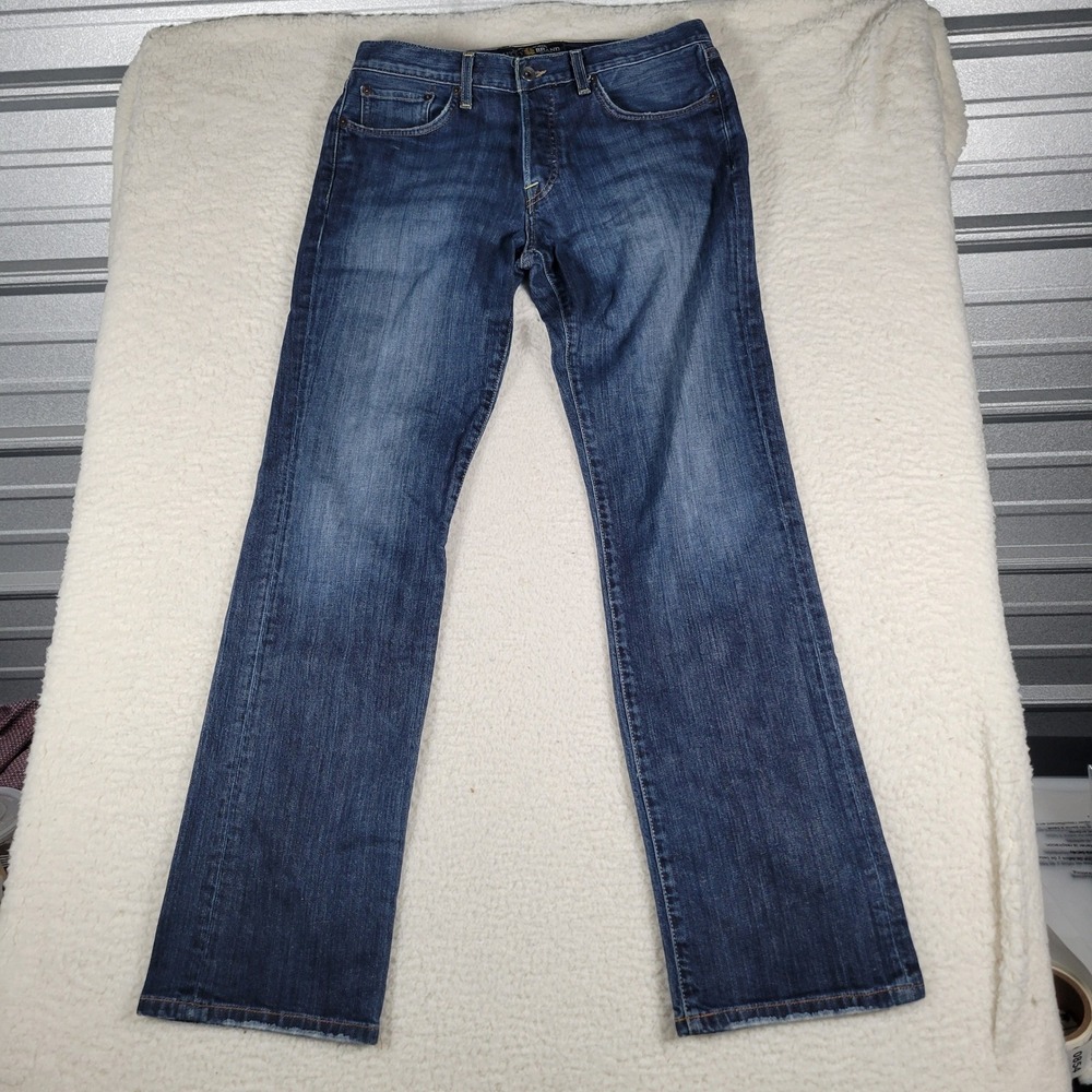 Lucky Brand Jeans Men 32x32 Dark Blue Straight Leg Button Fly Whiskered Denim - Picture 3 of 16